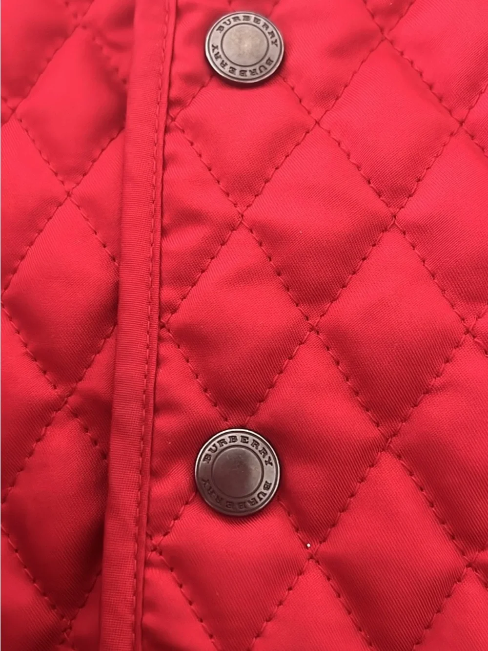 Burberry Red Quilted Kids Puffer Jacket with Check Cuffs